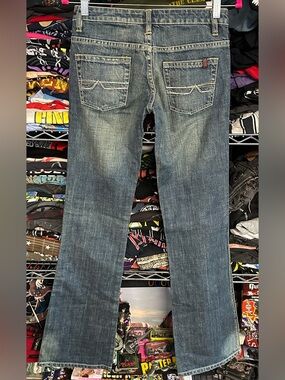 Y2K BUFFALO DB women's dark tinted faded lowrise bootcut jeans, 27".